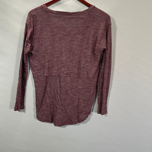Madewell Top Women XS Maroon Long Sleeve V Neck Tee Hi Low Hem Pullover Shirt - Picture 5 of 5